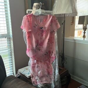 Pink Floral 2 piece top and skirt with Ruffled Sleeves and ruffled skirt